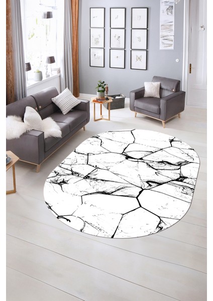 Dijital Baskılı Kaymaz Taban Yıkanabilir Mermer Oval Yolluk Salon Halısı, N-O-Mermer-01-Beyaz, fiyatları