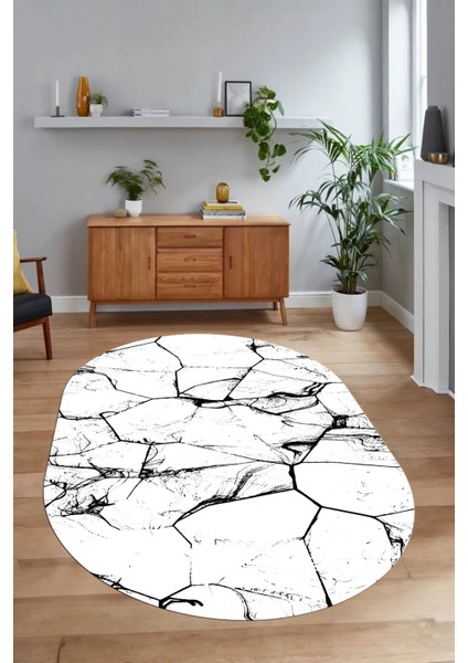 Dijital Baskılı Kaymaz Taban Yıkanabilir Mermer Oval Yolluk Salon Halısı, N-O-Mermer-01-Beyaz, indirimleri