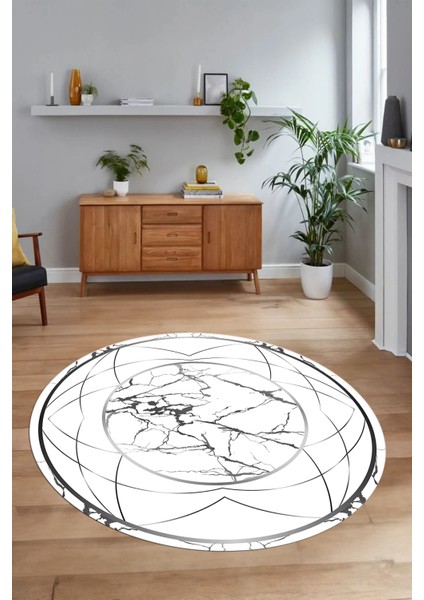 Dijital Baskılı Kaymaz Yıkanabilir Mermer Yuvarlak Mutfak Salon Halısı, N-Y-Mermer-17-Gümüş, fiyatları