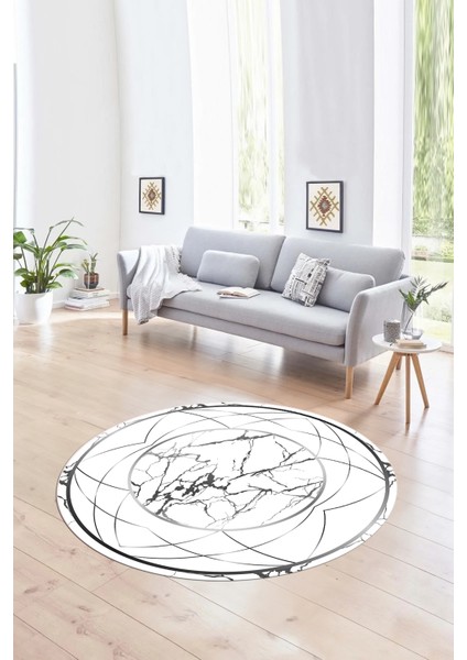 Dijital Baskılı Kaymaz Yıkanabilir Mermer Yuvarlak Mutfak Salon Halısı, N-Y-Mermer-17-Gümüş, modelleri
