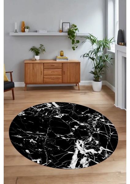Dijital Baskılı Kaymaz Yıkanabilir Mermer Yuvarlak Mutfak Salon Halısı, N-Y-Mermer-27-Siyah, fiyatları