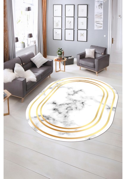 Dijital Baskılı Kaymaz Taban Yıkanabilir Mermer Oval Yolluk Salon Halısı, N-O-Mermer-05-Gold, fiyatları
