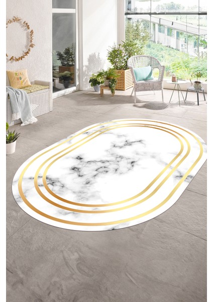 Dijital Baskılı Kaymaz Taban Yıkanabilir Mermer Oval Yolluk Salon Halısı, N-O-Mermer-05-Gold, modelleri