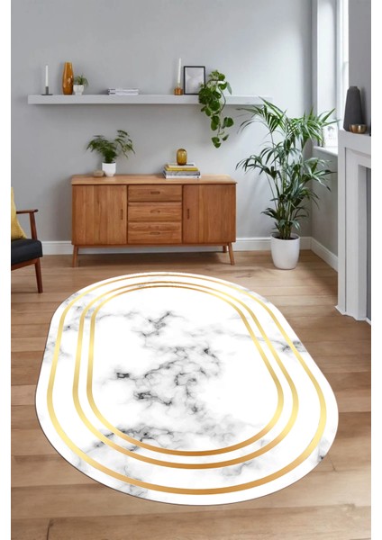 Dijital Baskılı Kaymaz Taban Yıkanabilir Mermer Oval Yolluk Salon Halısı, N-O-Mermer-05-Gold, indirimleri