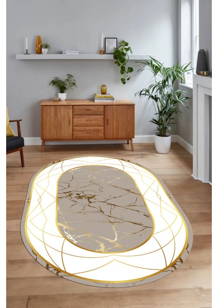 Dijital Baskılı Kaymaz Taban Yıkanabilir Mermer Oval Yolluk Salon Halısı, N-O-Mermer-17-Gold, indirimleri