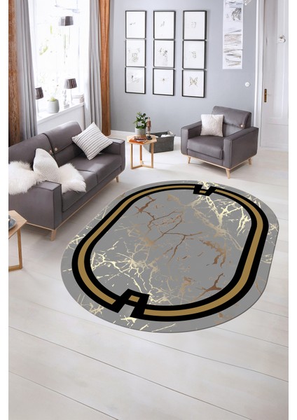 Dijital Baskılı Kaymaz Taban Yıkanabilir Mermer Oval Yolluk Salon Halısı, N-O-Mermer-07-Gri, fiyatları