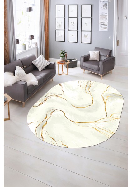 Dijital Baskılı Kaymaz Taban Yıkanabilir Mermer Oval Yolluk Salon Halısı, N-O-Mermer-29-Krem, fiyatları