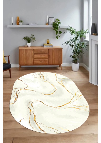 Dijital Baskılı Kaymaz Taban Yıkanabilir Mermer Oval Yolluk Salon Halısı, N-O-Mermer-29-Krem, indirimleri