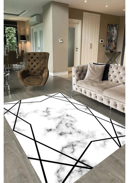 Dijital Baskılı Kaymaz Taban Yıkanabilir Mermer Yolluk Mutfak Salon Halısı, N-Mermer-15-Siyah, fırsatları