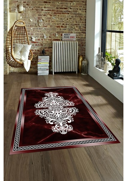 Dijital Baskılı Kaymaz Taban Yıkanabilir Mermer Yolluk Mutfak Salon Halısı, N-Mermer-09-Bordo,