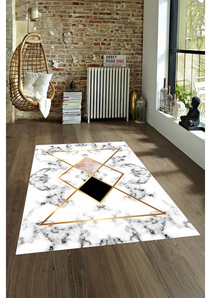 Dijital Baskılı Kaymaz Taban Yıkanabilir Mermer Yolluk Mutfak Salon Halısı, N-Mermer-20-Beyaz,