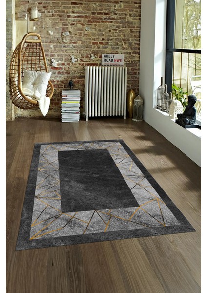 Dijital Baskılı Kaymaz Taban Yıkanabilir Mermer Yolluk Mutfak Salon Halısı, N-Mermer-13-Antrasit,