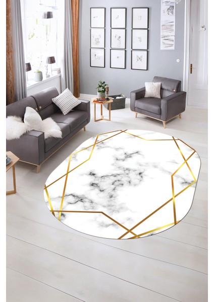 Dijital Baskılı Kaymaz Taban Yıkanabilir Mermer Oval Yolluk Salon Halısı, N-O-Mermer-15-Gold, fiyatları