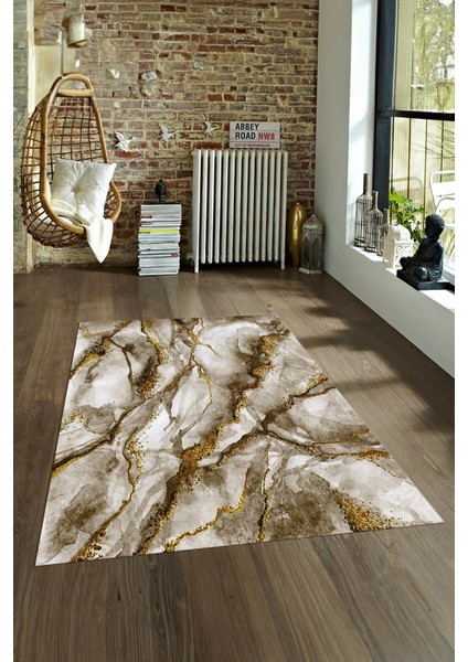 Dijital Baskılı Kaymaz Taban Yıkanabilir Mermer Yolluk Mutfak Salon Halısı, N-Mermer-02-Kahve,