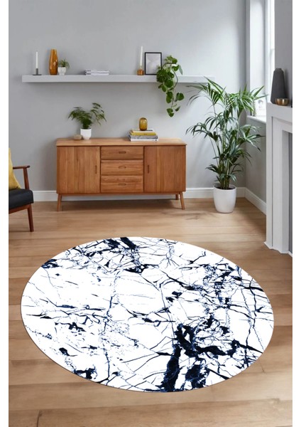 Dijital Baskılı Kaymaz Yıkanabilir Mermer Yuvarlak Mutfak Salon Halısı, N-Y-Mermer-27-Mavi, fiyatları