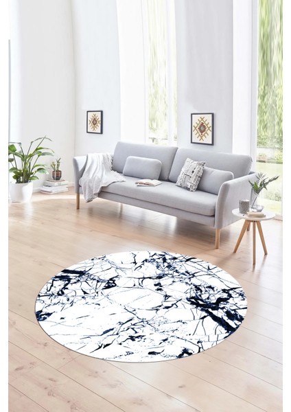 Dijital Baskılı Kaymaz Yıkanabilir Mermer Yuvarlak Mutfak Salon Halısı, N-Y-Mermer-27-Mavi, modelleri