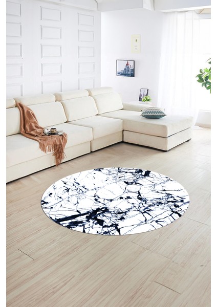 Dijital Baskılı Kaymaz Yıkanabilir Mermer Yuvarlak Mutfak Salon Halısı, N-Y-Mermer-27-Mavi, fırsatları