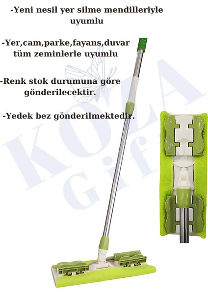 İstediğin Bezi Tak Kullan Mandallı Kıskaçlı Her Bezle Uyumlu Mop + Yedek Bez Mor Yeşil fiyatları