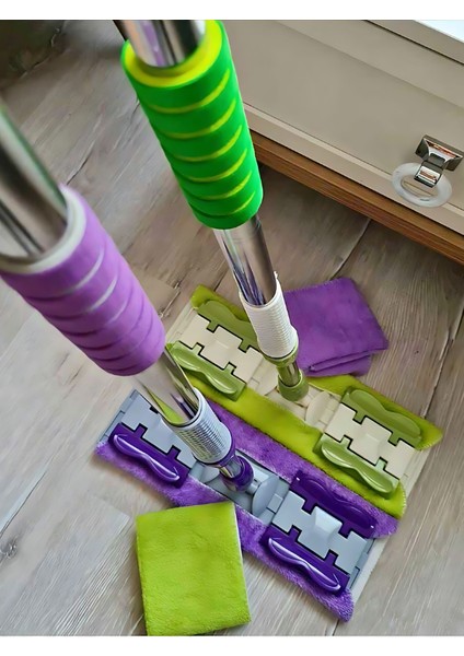 İstediğin Bezi Tak Kullan Mandallı Kıskaçlı Her Bezle Uyumlu Mop + Yedek Bez Mor Yeşil indirimleri