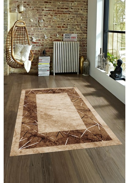 Dijital Baskılı Kaymaz Taban Yıkanabilir Mermer Yolluk Mutfak Salon Halısı, N-Mermer-13-Kahve,