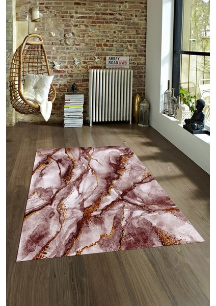 Dijital Baskılı Kaymaz Taban Yıkanabilir Mermer Yolluk Mutfak Salon Halısı, N-Mermer-02-Bordo,