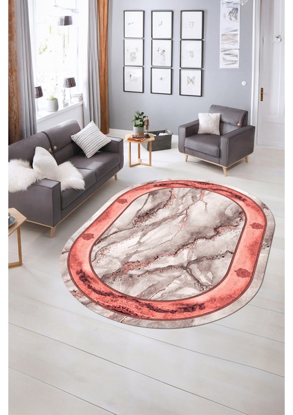 Dijital Baskılı Kaymaz Taban Yıkanabilir Mermer Oval Yolluk Salon Halısı, N-O-Mermer-03-Pembe, fiyatları