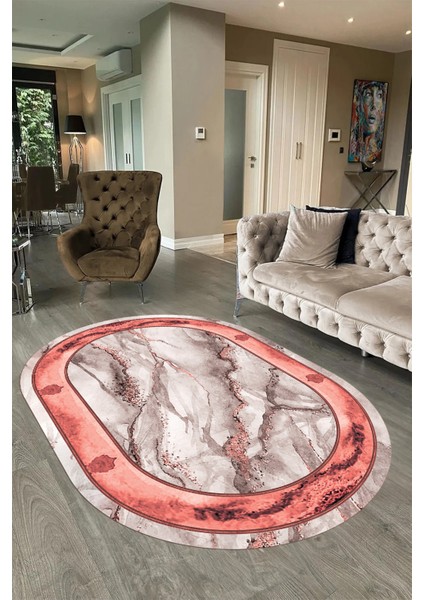 Dijital Baskılı Kaymaz Taban Yıkanabilir Mermer Oval Yolluk Salon Halısı, N-O-Mermer-03-Pembe, fırsatları