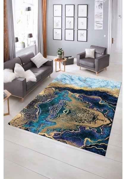 Dijital Baskılı Kaymaz Taban Yıkanabilir Mermer Yolluk Mutfak Salon Halısı, N-Mermer-25-Mavi, fiyatları