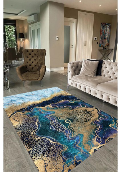 Dijital Baskılı Kaymaz Taban Yıkanabilir Mermer Yolluk Mutfak Salon Halısı, N-Mermer-25-Mavi, fırsatları