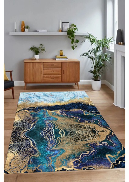 Dijital Baskılı Kaymaz Taban Yıkanabilir Mermer Yolluk Mutfak Salon Halısı, N-Mermer-25-Mavi, indirimleri