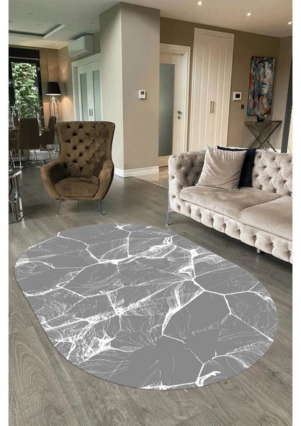 Dijital Baskılı Kaymaz Taban Yıkanabilir Mermer Oval Yolluk Salon Halısı, N-O-Mermer-01-Gri, fırsatları