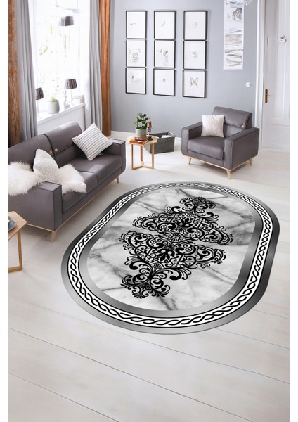Dijital Baskılı Kaymaz Taban Yıkanabilir Mermer Oval Yolluk Salon Halısı, N-O-Mermer-09-Gri, fiyatları
