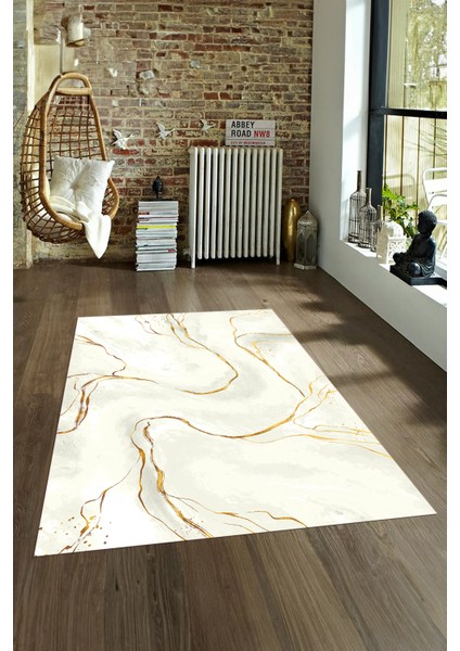 Dijital Baskılı Kaymaz Taban Yıkanabilir Mermer Yolluk Mutfak Salon Halısı, N-Mermer-29-Krem,