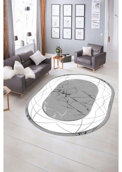 Dijital Baskılı Kaymaz Taban Yıkanabilir Mermer Oval Yolluk Salon Halısı, N-O-Mermer-17-Gri, fiyatları