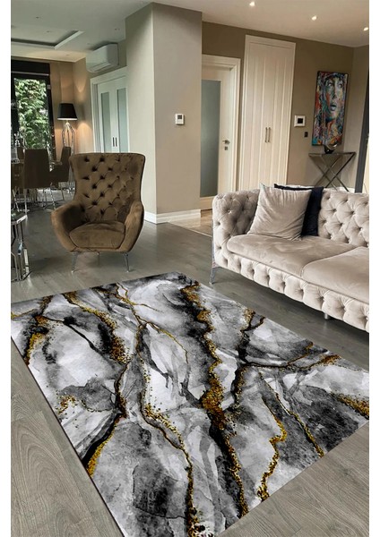 Dijital Baskılı Kaymaz Taban Yıkanabilir Mermer Yolluk Mutfak Salon Halısı, N-Mermer-02-Siyah, fırsatları