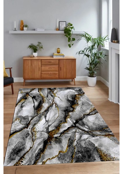Dijital Baskılı Kaymaz Taban Yıkanabilir Mermer Yolluk Mutfak Salon Halısı, N-Mermer-02-Siyah, indirimleri