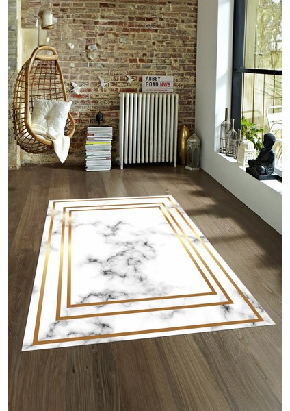 Dijital Baskılı Kaymaz Taban Yıkanabilir Mermer Yolluk Mutfak Salon Halısı, N-Mermer-05-Gold,