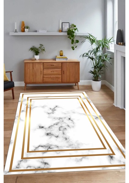 Dijital Baskılı Kaymaz Taban Yıkanabilir Mermer Yolluk Mutfak Salon Halısı, N-Mermer-05-Gold, indirimleri