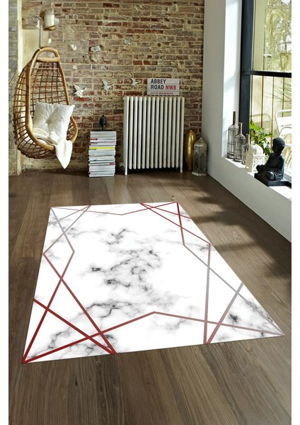 Dijital Baskılı Kaymaz Taban Yıkanabilir Mermer Yolluk Mutfak Salon Halısı, N-Mermer-15-Bordo,
