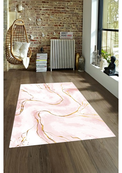 Dijital Baskılı Kaymaz Taban Yıkanabilir Mermer Yolluk Mutfak Salon Halısı, N-Mermer-29-Pembe,