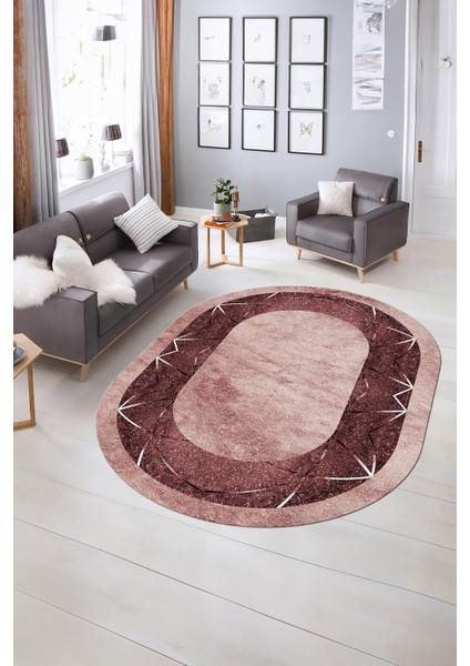 Dijital Baskılı Kaymaz Taban Yıkanabilir Mermer Oval Yolluk Salon Halısı, N-O-Mermer-13-Bordo, fiyatları