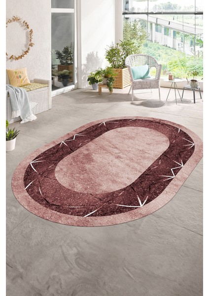 Dijital Baskılı Kaymaz Taban Yıkanabilir Mermer Oval Yolluk Salon Halısı, N-O-Mermer-13-Bordo, modelleri