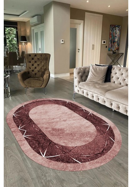 Dijital Baskılı Kaymaz Taban Yıkanabilir Mermer Oval Yolluk Salon Halısı, N-O-Mermer-13-Bordo, fırsatları