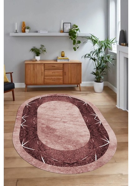 Dijital Baskılı Kaymaz Taban Yıkanabilir Mermer Oval Yolluk Salon Halısı, N-O-Mermer-13-Bordo, indirimleri