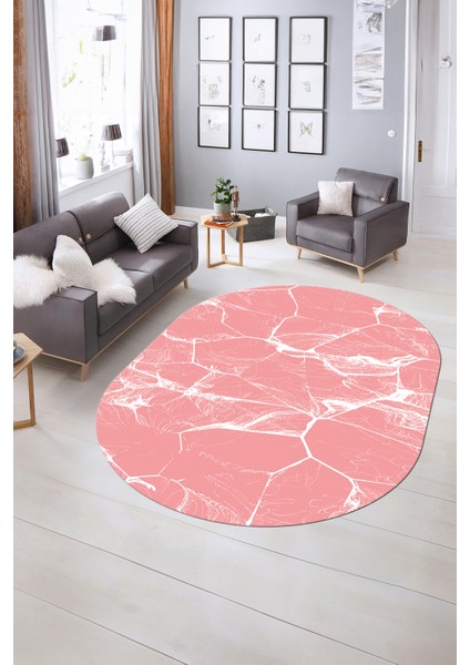 Dijital Baskılı Kaymaz Taban Yıkanabilir Mermer Oval Yolluk Salon Halısı, N-O-Mermer-01-Pembe, fiyatları