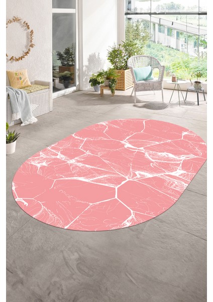 Dijital Baskılı Kaymaz Taban Yıkanabilir Mermer Oval Yolluk Salon Halısı, N-O-Mermer-01-Pembe, modelleri
