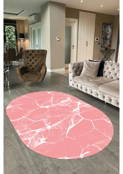 Dijital Baskılı Kaymaz Taban Yıkanabilir Mermer Oval Yolluk Salon Halısı, N-O-Mermer-01-Pembe, fırsatları