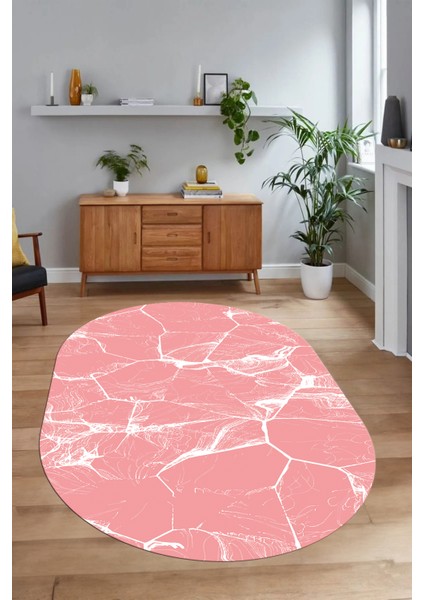 Dijital Baskılı Kaymaz Taban Yıkanabilir Mermer Oval Yolluk Salon Halısı, N-O-Mermer-01-Pembe, indirimleri