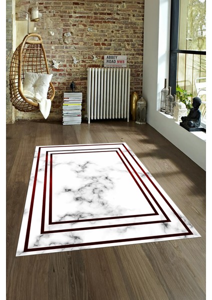 Dijital Baskılı Kaymaz Taban Yıkanabilir Mermer Yolluk Mutfak Salon Halısı, N-Mermer-05-Bordo,