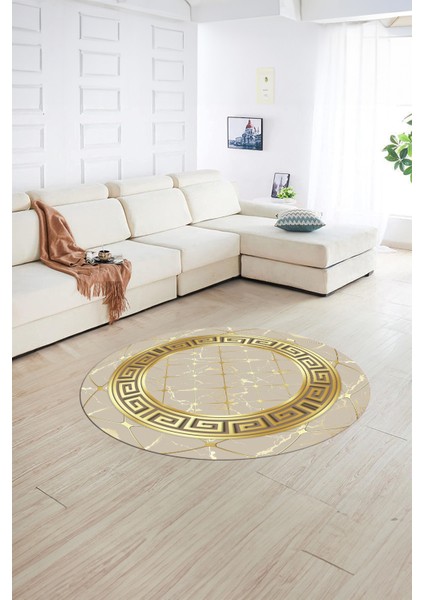 Dijital Baskılı Kaymaz Yıkanabilir Mermer Yuvarlak Mutfak Salon Halısı, N-Y-Mermer-18-Vizon,